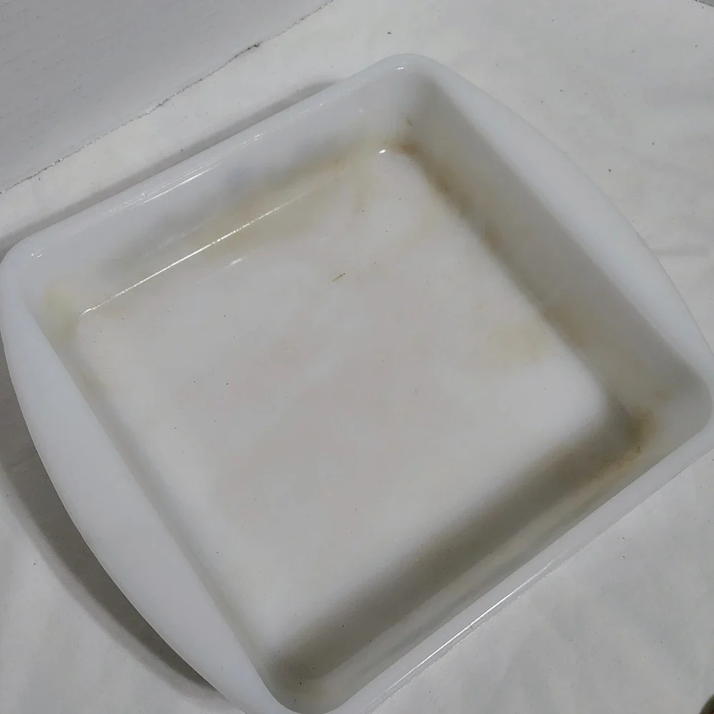 Vintage Fire King Ovenware‎ 8 Inch Square Baking Dish Blue Floral Milk Glass